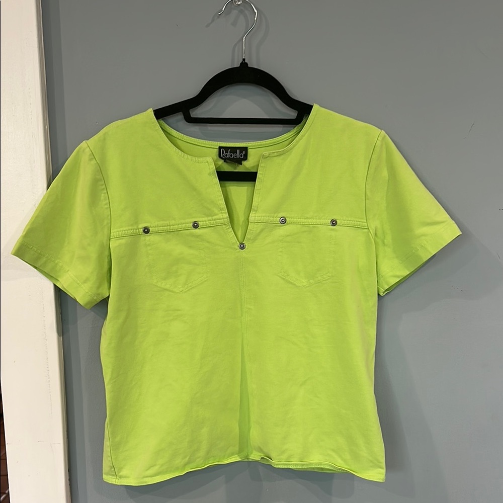 Rafaella Vintage Lime Green Top Y2K Neon Grunge Futuristic Steam Punk Retro Sz L